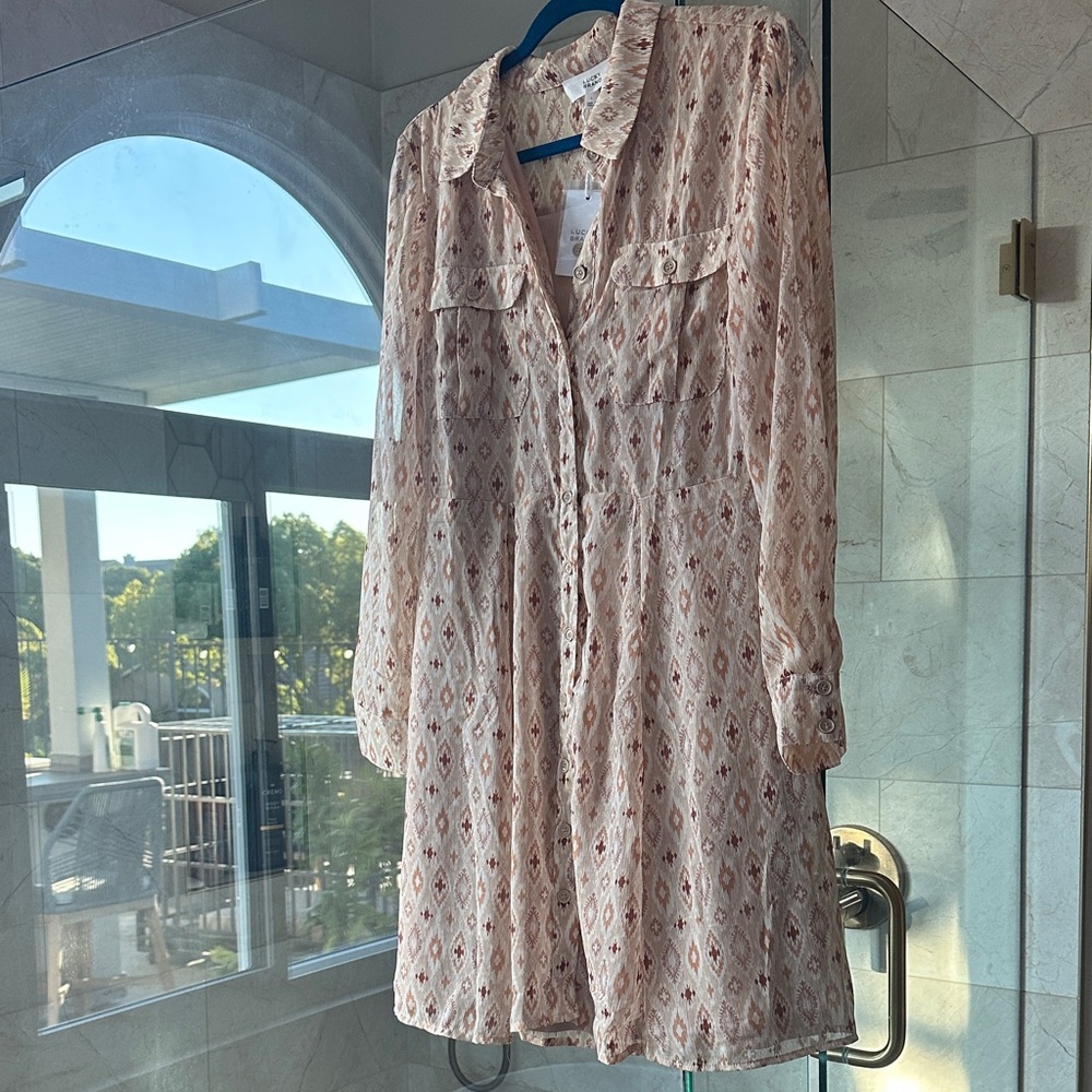 BNWT Lucky Brand Beige and Brown Patterned Shirt dress